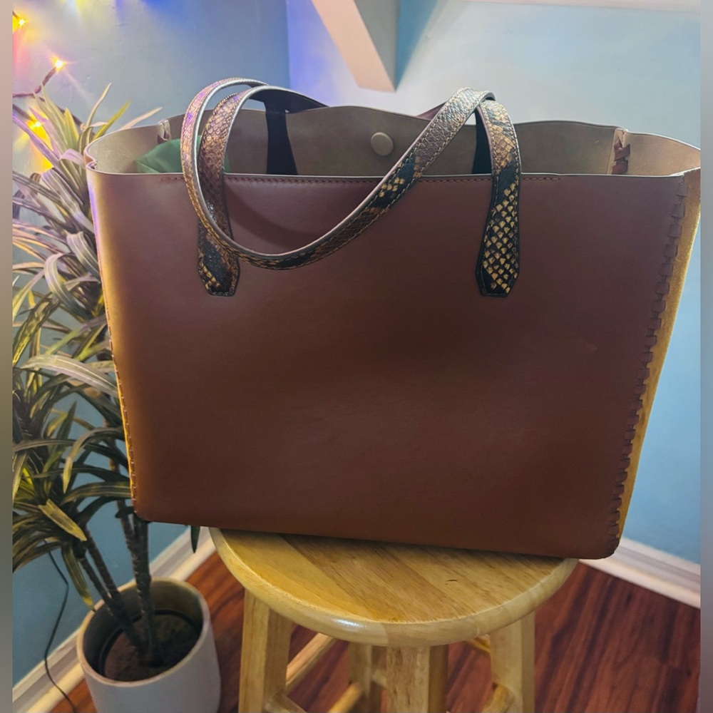 Tory Burch Leather Suede Exotic Curio Tote Bag - Picture 3 of 15